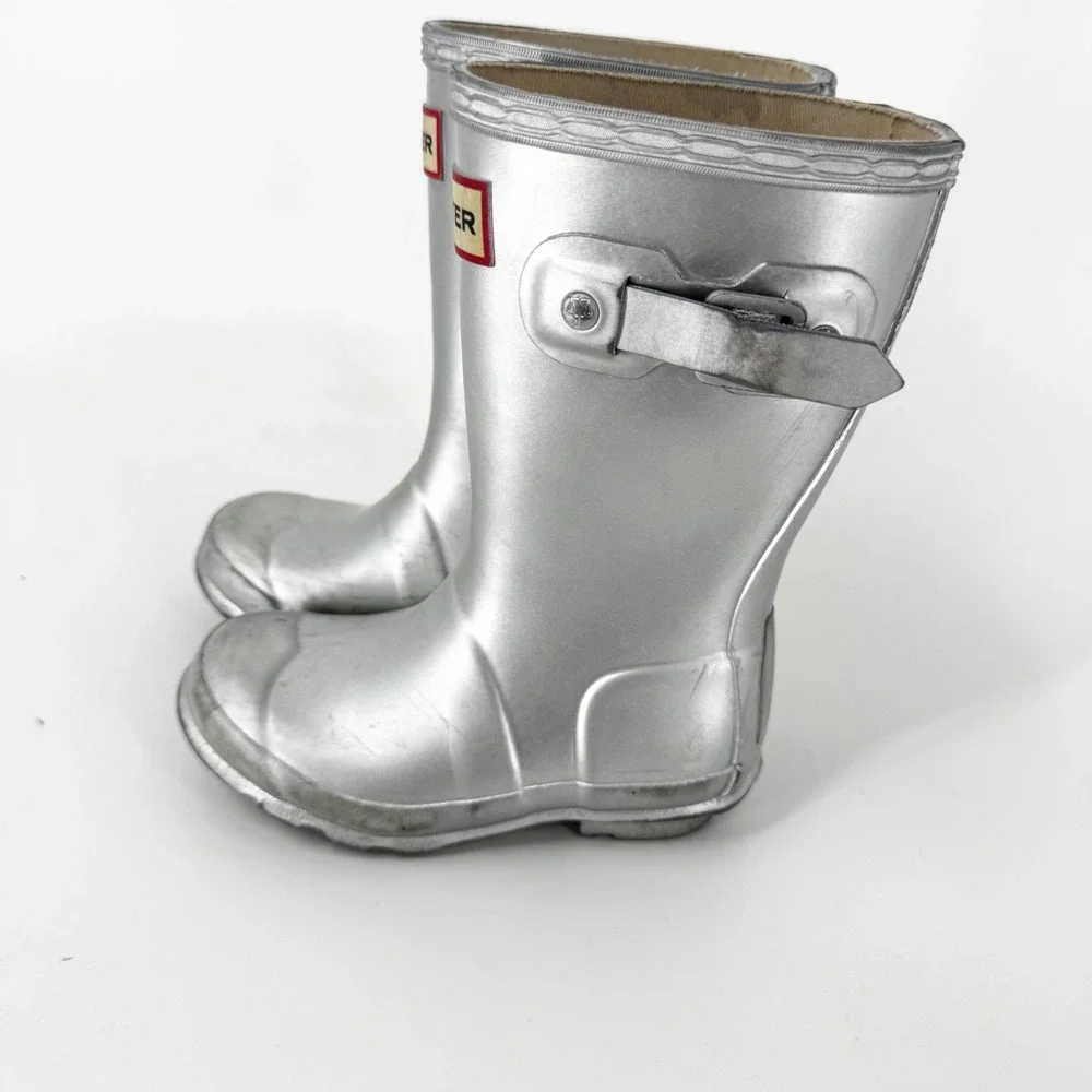 Hunter Original Kids Metal Rain Boots Silver Metallic Waterproof Size 9 Toddler